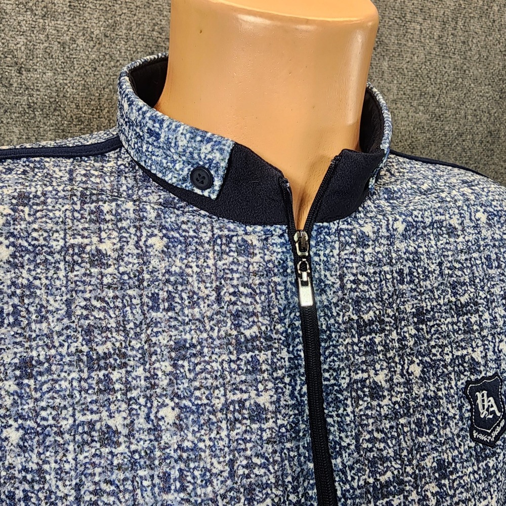 Yamaguchi Mens XXL Blue White Textured Quarter Zip Short Sleeve Pullover Shirt